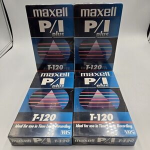 Maxwell P/I Plus T-120 6 hour Blank VHS Video Cassette Tapes 4-Pack Time Lapse